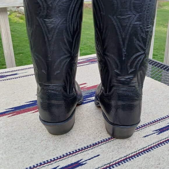 VINTAGE 80's JUSTIN COWBOY BOOTS - BLACK LIZARD/LEATHER - WOMEN'S 7.5 B - L4705 - Picture 4 of 13